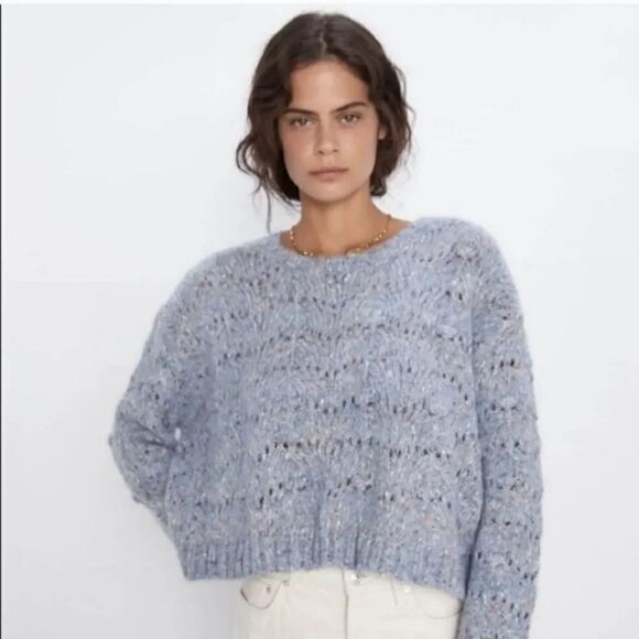 NEW Zara Wool Blend Boxy Popcorn Knit Crewneck Longsleeve Sweater Size Small - Picture 2 of 10